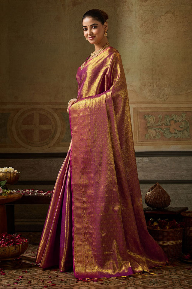 Wine Zari Woven Kanjivaram Silk Saree (ACB1138)