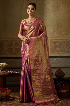 Wine Zari Woven Kanjivaram Silk Saree (ACB1138)