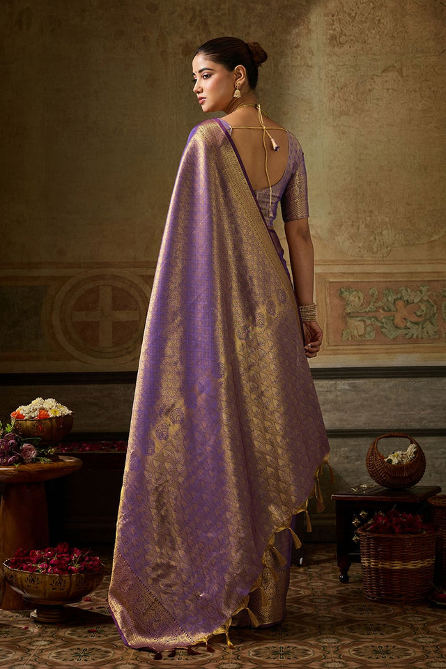 Purple Zari Woven Kanjivaram Silk Saree (ACB1139)