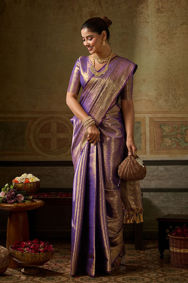 Purple Zari Woven Kanjivaram Silk Saree (ACB1139)