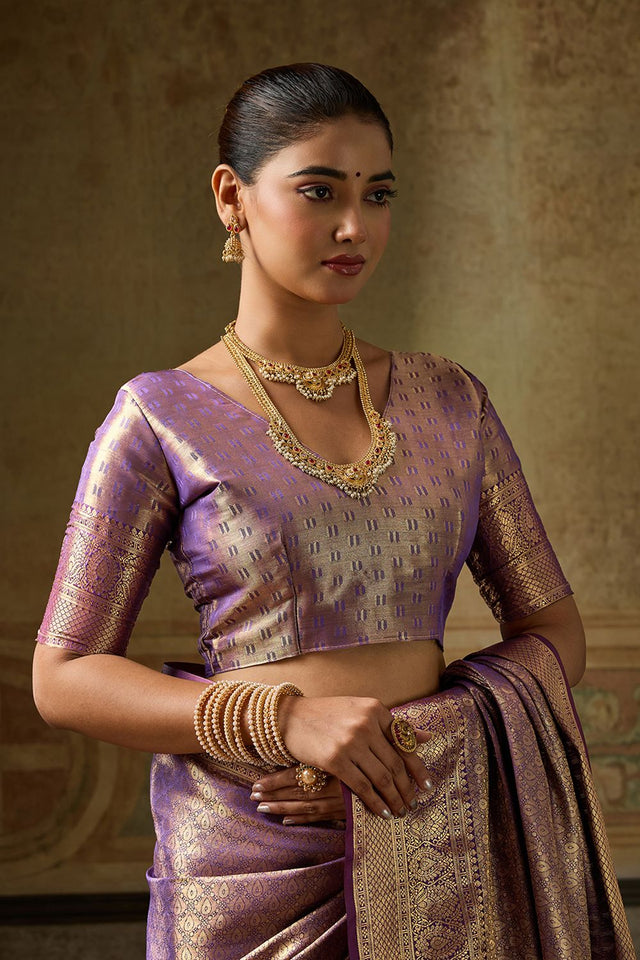 Purple Zari Woven Kanjivaram Silk Saree (ACB1139)
