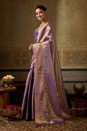 Purple Zari Woven Kanjivaram Silk Saree (ACB1139)