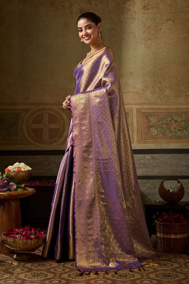 Purple Zari Woven Kanjivaram Silk Saree (ACB1139)