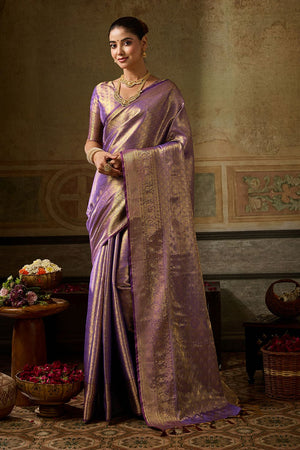 Purple Zari Woven Kanjivaram Silk Saree (ACB1139)