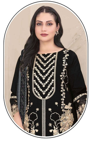 Black Floral Embroidered Georgette Straight Cut Suit (ACB1140)