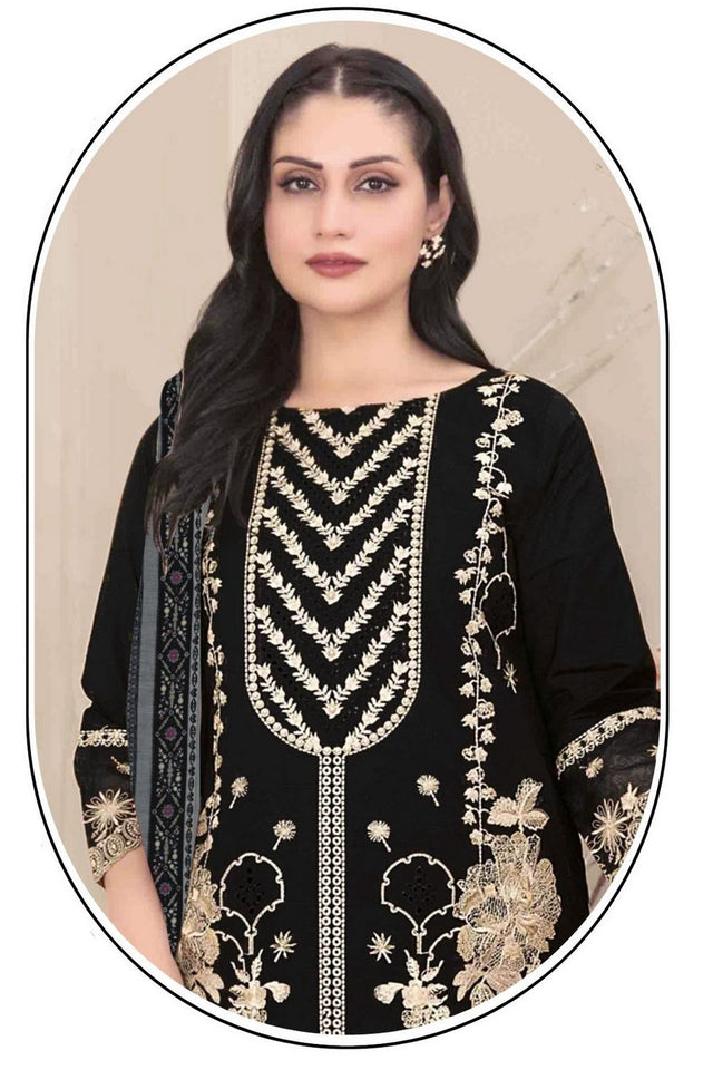 Black Floral Embroidered Georgette Straight Cut Suit (ACB1140)