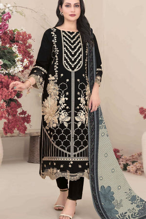 Black Floral Embroidered Georgette Straight Cut Suit (ACB1140)