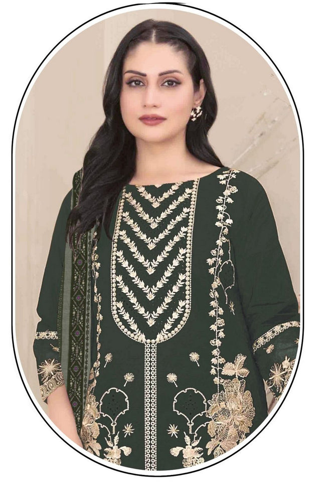 Mehendi Floral Embroidered Georgette Straight Cut Suit (ACB1142)
