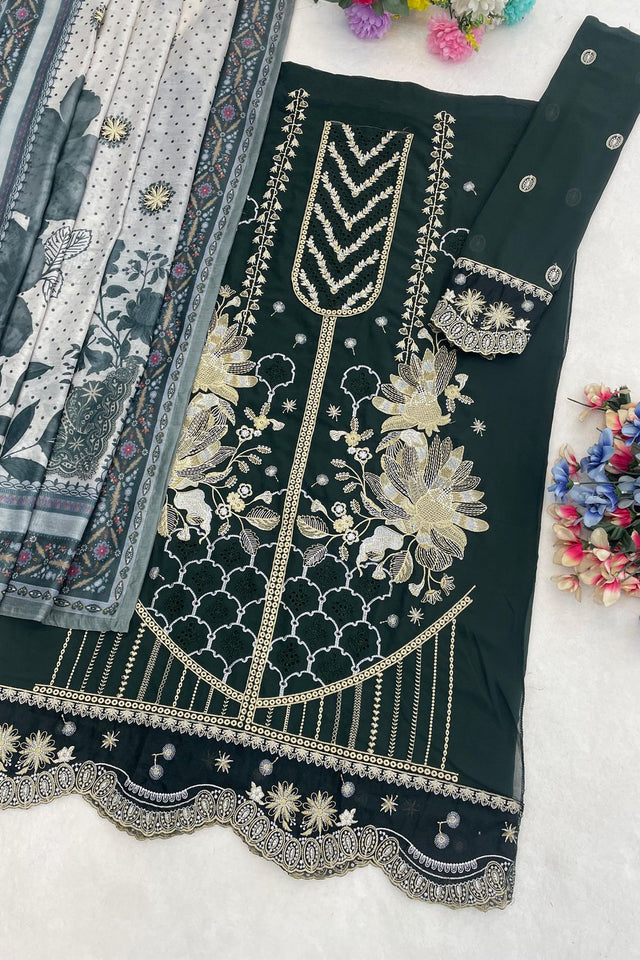 Mehendi Floral Embroidered Georgette Straight Cut Suit (ACB1142)