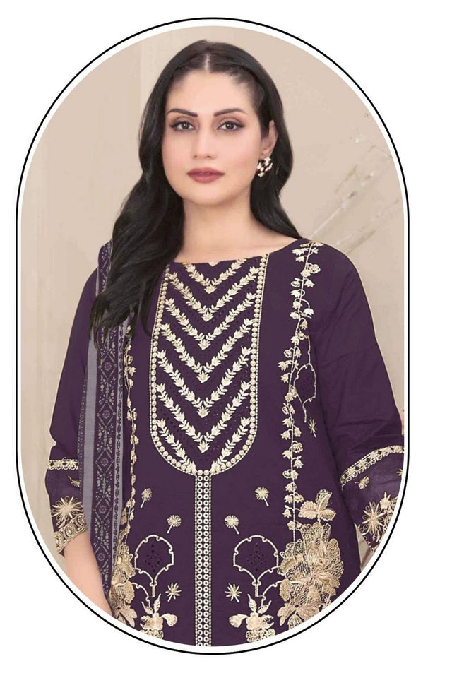 Wine Floral Embroidered Georgette Straight Cut Suit (ACB1143)