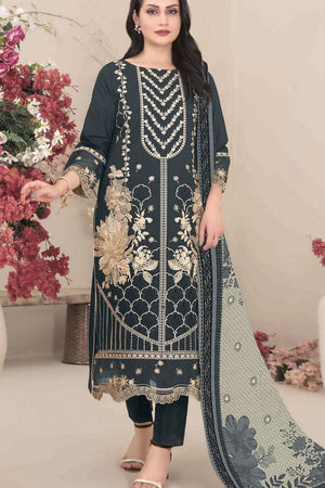 Grey Floral Embroidered Georgette Straight Cut Suit (ACB1144)