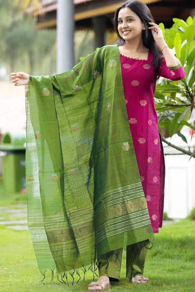 Pink Floral Embroidered Art Silk Kurti Pant Set (ACB1152)