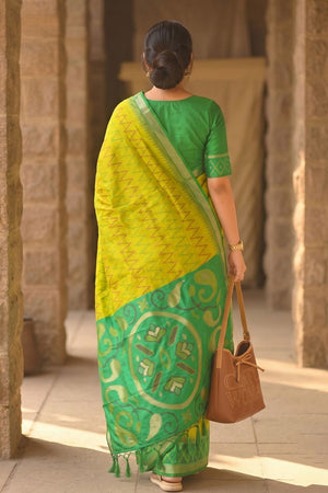 Yellow Printed Soft Silk Saree (ACB1155)