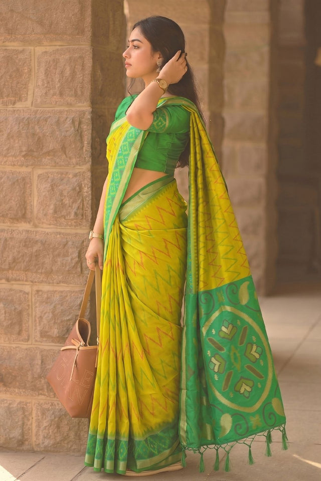 Yellow Printed Soft Silk Saree (ACB1155)