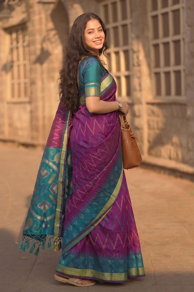 Purple Printed Soft Silk Saree (ACB1156)