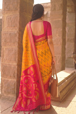 Mustard Printed Soft Silk Saree (ACB1157)