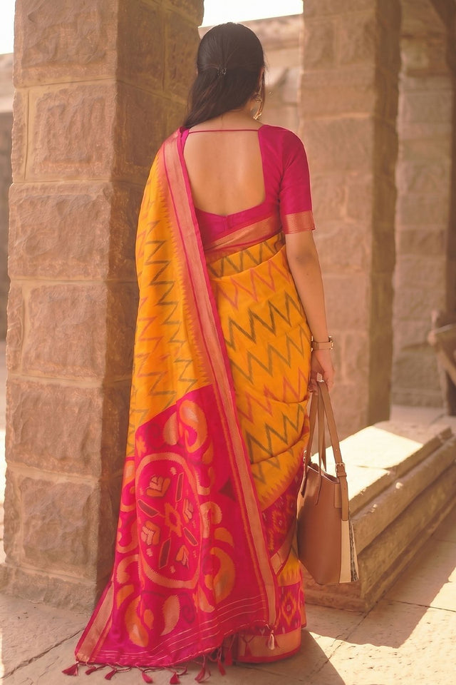 Mustard Printed Soft Silk Saree (ACB1157)