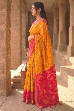 Mustard Printed Soft Silk Saree (ACB1157)