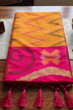 Mustard Printed Soft Silk Saree (ACB1157)