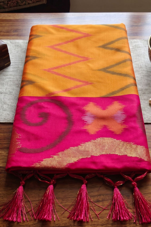 Mustard Printed Soft Silk Saree (ACB1157)