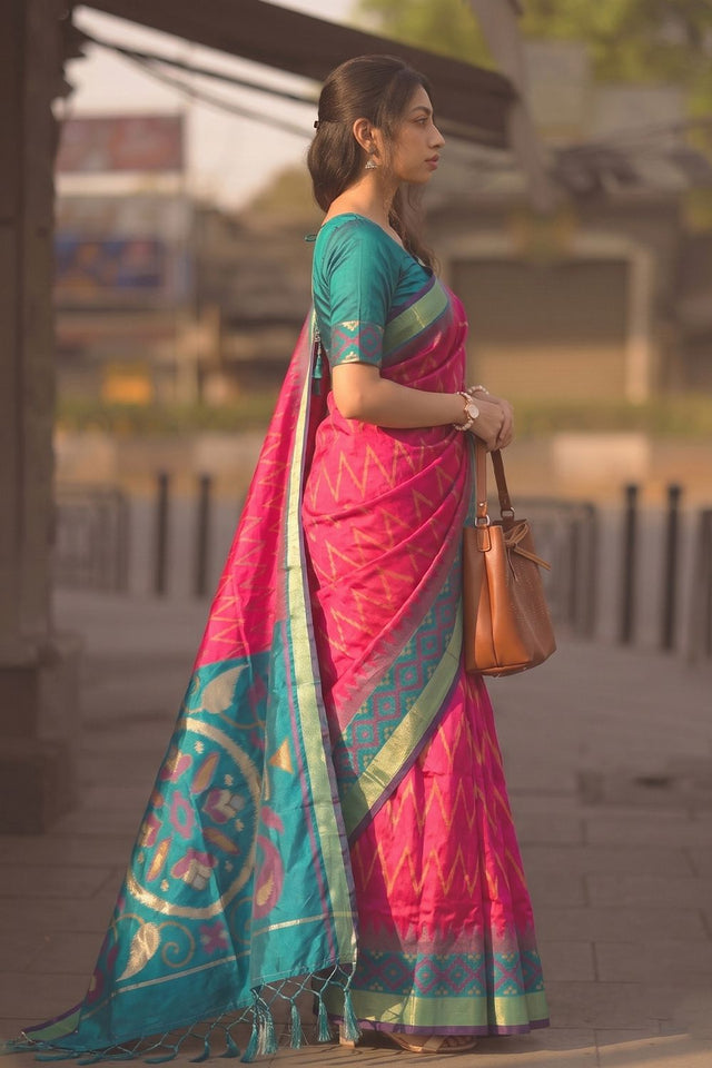 Pink Printed Soft Silk Saree (ACB1158)