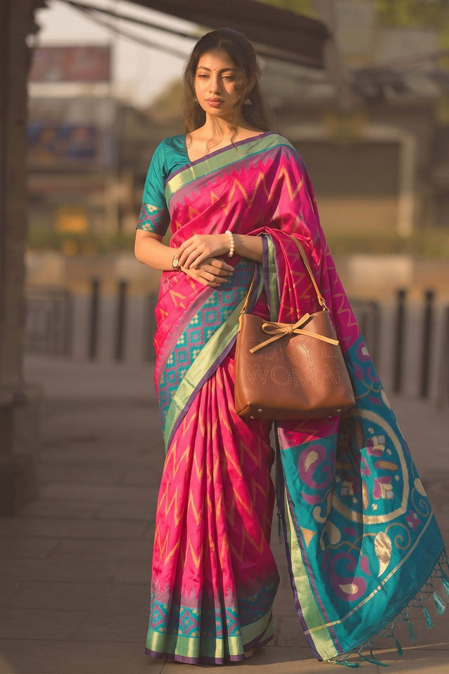 Pink Printed Soft Silk Saree (ACB1158)