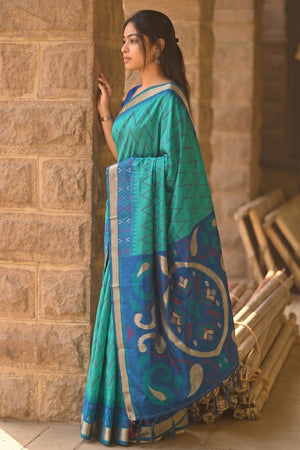 Sea Green Printed Soft Silk Saree (ACB1159)