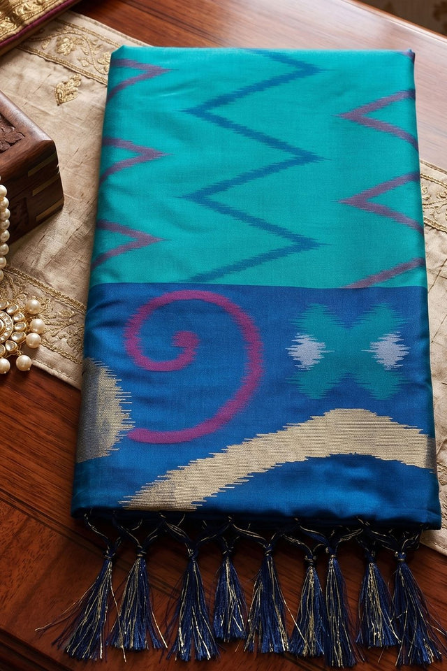 Sea Green Printed Soft Silk Saree (ACB1159)