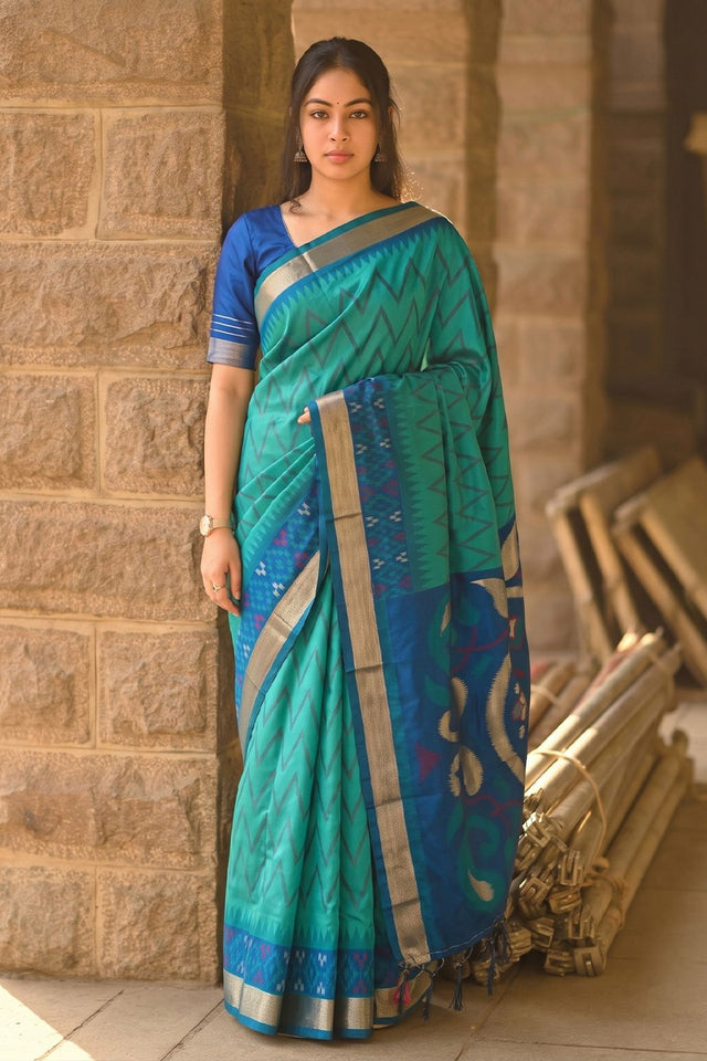 Sea Green Printed Soft Silk Saree (ACB1159)