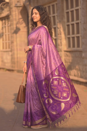 Lavender Printed Soft Silk Saree (ACB1160)