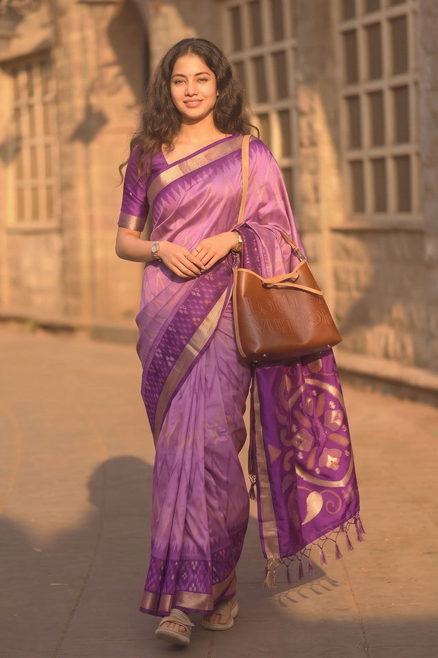 Lavender Printed Soft Silk Saree (ACB1160)