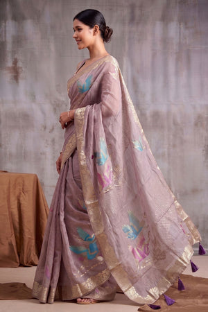 Purple Woven Linen Saree (ACB1161)
