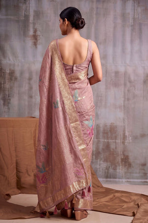 Pink Woven Linen Saree (ACB1163)