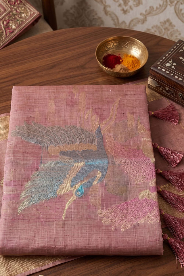 Pink Woven Linen Saree (ACB1163)