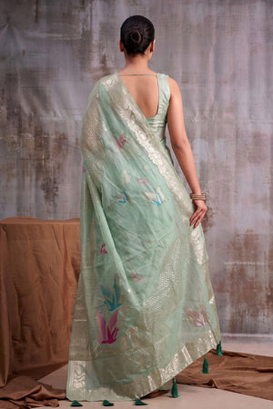 Sea Green Woven Linen Saree (ACB1164)