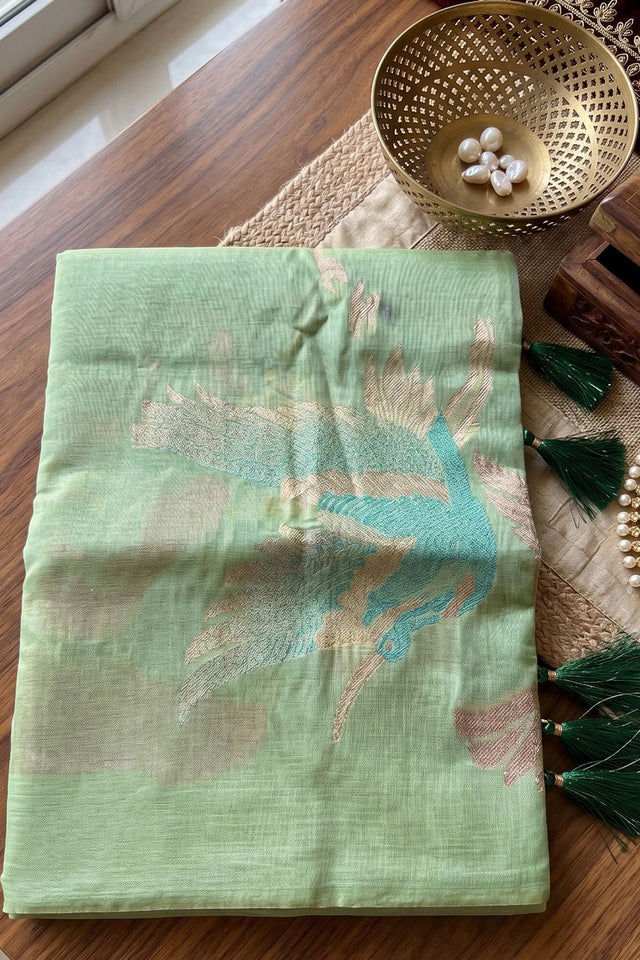 Sea Green Woven Linen Saree (ACB1164)