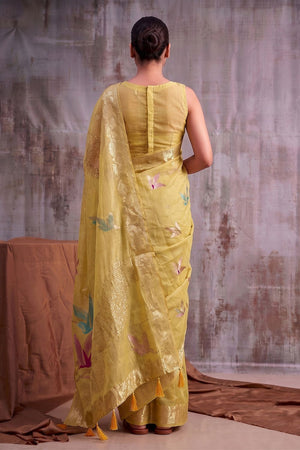 Mustard Woven Linen Saree (ACB1165)