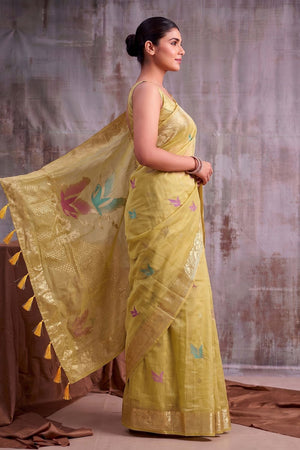 Mustard Woven Linen Saree (ACB1165)