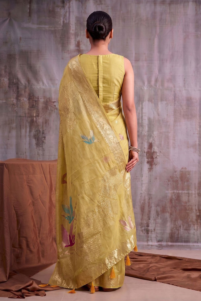 Mustard Woven Linen Saree (ACB1165)