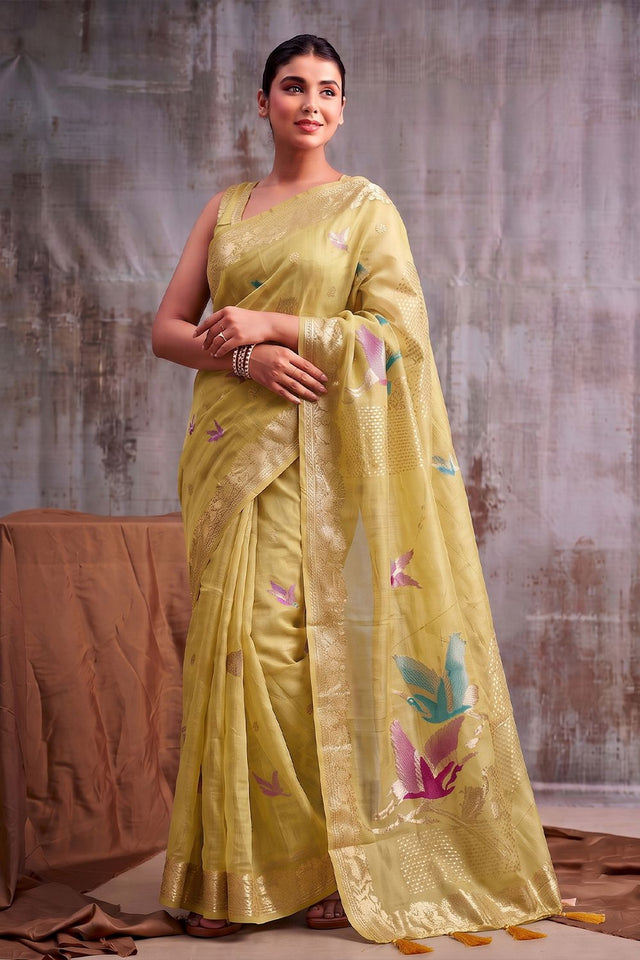 Mustard Woven Linen Saree (ACB1165)