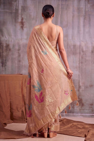 Beige Woven Linen Saree (ACB1166)