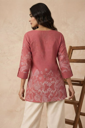 Pink Printed Linen Short Top (ACB1167)
