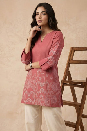 Pink Printed Linen Short Top (ACB1167)