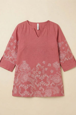 Pink Printed Linen Short Top (ACB1167)