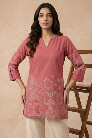 Pink Printed Linen Short Top (ACB1167)