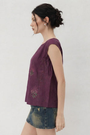 Purple Embellished Cotton Short Top (ACB1174)