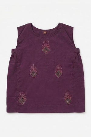 Purple Embellished Cotton Short Top (ACB1174)