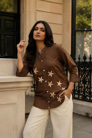 Brown Printed Cotton Shirt (ACB1175)