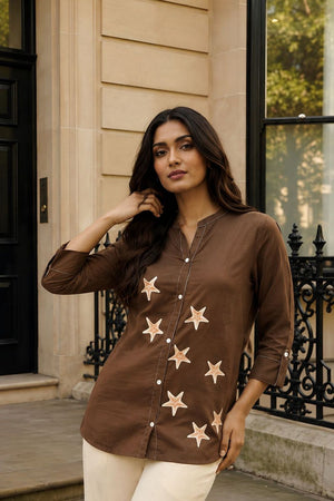 Brown Printed Cotton Shirt (ACB1175)