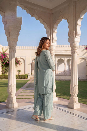Sea Green Floral Embroidered Tissue Sharara Suit (ACB1176)